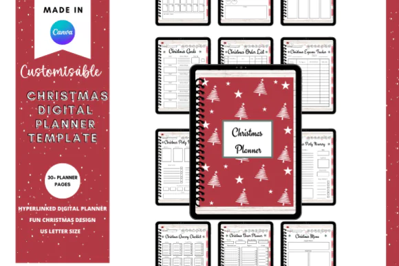 Canva Christmas Digital Planner Template | 30+ Editable Holiday Planning Pages for Gifts, Budget, Party, Menu, Household Organization & Festive Etsy or Shopify Sales