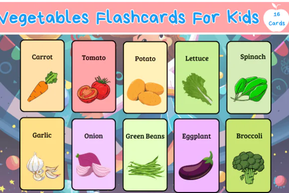 Vegetables Flashcards for Kids Printable – Preschool and Kindergarten Vegetable Learning Cards, Early Vocabulary Builder, Homeschool Food Education Activity Set