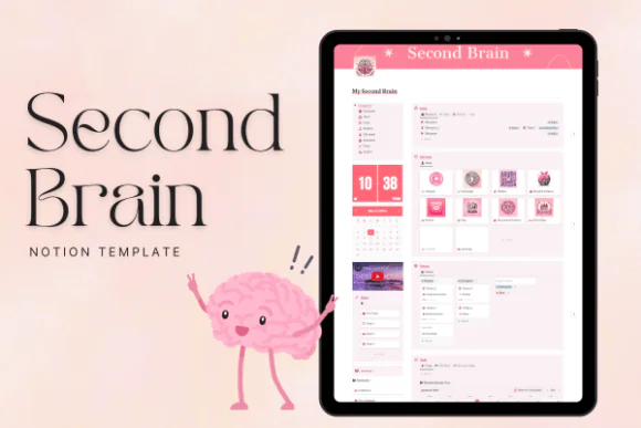 Aesthetic Pink Second Brain Notion Template | PARA Method Productivity System | Digital Life Organizer | Knowledge Management Dashboard | Personal Planner & Task Manager