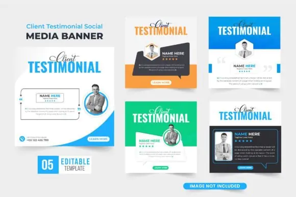 Business Client Review Testimonial Template Bundle – Customer Feedback, Rating Section, Website Testimonial & Dark Color Review Design Set for Business Branding