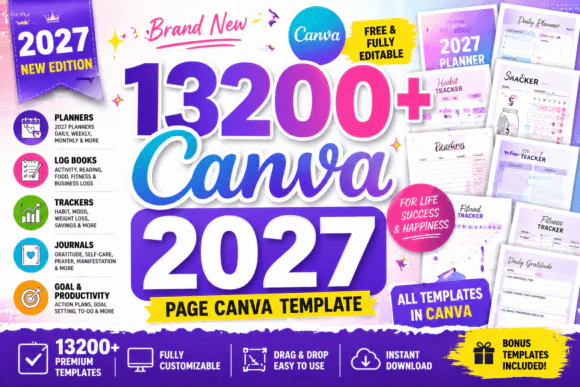 13200+ Canva Page Templates Bundle for KDP 2027 | Editable Planner, Journal & Workbook Interiors | Amazon KDP, Etsy & Printable Digital Product Mega Pack | Commercial Use Canva Templates