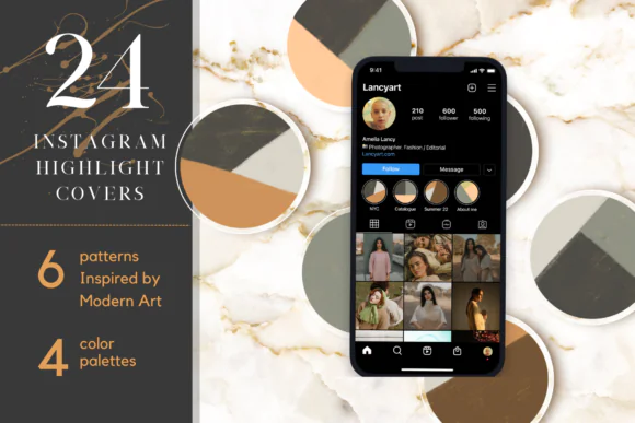 Instagram Story Highlight Covers – 24 Modern Art Inspired JPEG Highlight Icons, Aesthetic Instagram Profile Covers, Editable Text-Friendly Story Highlight Designs for Artists, Bloggers, Influencers &