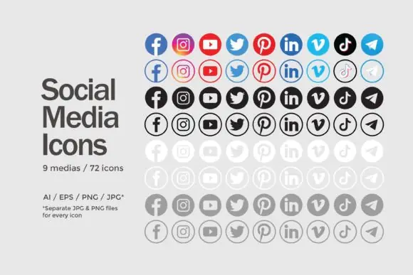 Circle Social Media Icons Set | 72 Social Media Logo Icons SVG PNG AI EPS | Modern Round Social Icons for Websites, Branding, Apps & Print Design