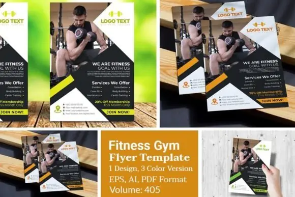 Modern Fitness Gym Flyer Templates Bundle | Editable A4 Workout & Fitness Promotion Flyer | Vector AI EPS PDF Gym Marketing Template with 3 Color Versions for Fitness Centers, Trainers & Health Clubs