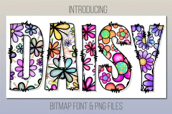 Daisy Color Font | Playful Flower Print Typeface with Bonus PNGs for Cute Designs, Greeting Cards, Kids Projects, Posters, Stickers, Invitations & Spring Graphics