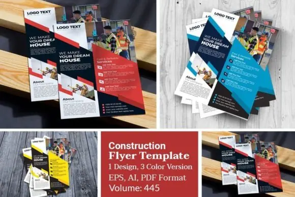 Editable Construction Flyer Templates Bundle | Professional A4 Builder & Contractor Marketing Flyer | Vector AI EPS PDF Construction Company Promotion Template with 3 Color Versions