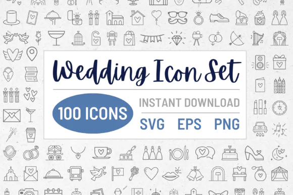 100 Wedding Icons SVG Bundle | Elegant Line Art Wedding Clipart | Minimal Wedding Icons PNG EPS for Invitations, Canva, Cricut & Bridal Branding