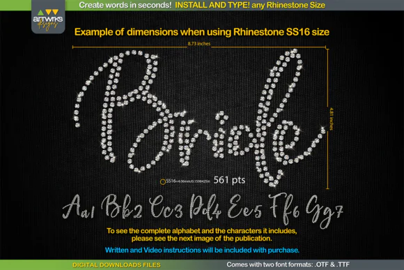 RS01 Cursiva Rhinestone Template TTF Font | Typeable Rhinestone Script Font for Cricut, Silhouette, T-Shirts, HTV, Bling Designs & Custom Crafts