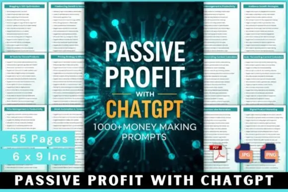 Passive Profit with ChatGPT – 1000+ AI Prompts for Digital Income, Passive Income Ideas, Blogging, KDP, Etsy, Canva, Digital Products, Automation & Online Business Growth | 55-Page PDF, PNG, JPG Promp