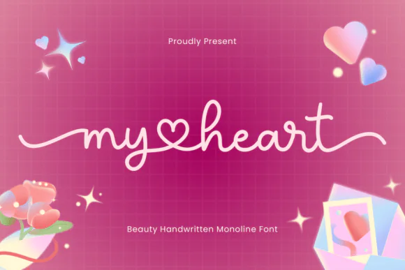 My Heart Font | Lovely Romantic Script Typeface with Swashes for Wedding Invitations, Valentine Cards, Love Letters, Logos, Quotes & Elegant Branding