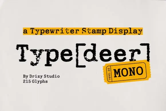 Typedeer Mono Font | Typewriter Stamp Display Typeface with Distressed Rubber Stamp Texture for Posters, Branding, Labels, Packaging & Vintage Designs
