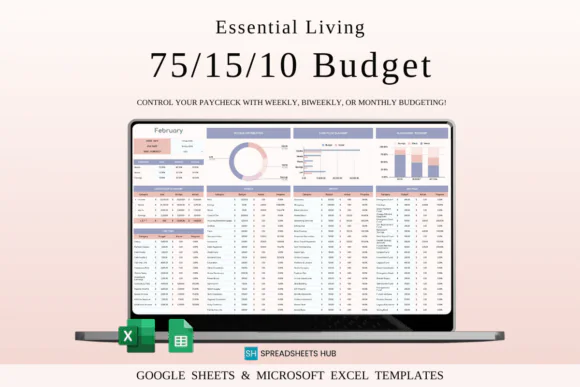 75/15/10 Budget Spreadsheet Template, Essential Living Budget Planner, Google Sheets & Excel Personal Finance Tracker, Needs Wants and Savings Worksheet, Minimalist Money Management Tool