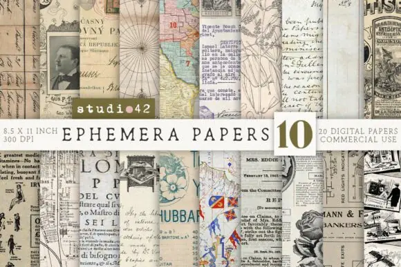 Antique Paper Ephemera Pack V10 – Vintage Printable Backgrounds, Aged Paper Textures, Retro Junk Journal Papers, Antique Collage Sheets & Ephemera Digital Paper Bundle