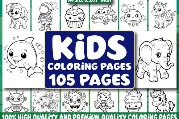 105 Kids Coloring Pages Bundle for KDP | Printable Coloring Book Interior Pack for Kids | Cute Animals, Dinosaurs, Cars, Space & More | PDF PNG JPG EPS Files | Commercial Use