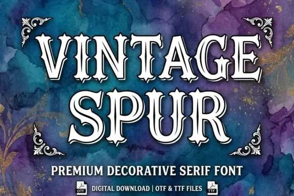 Vintage Spur Font | Retro Outline Display Font with Spurred Serifs for Circus Posters, Western Designs, Tattoo Lettering, Biker Apparel & Logos