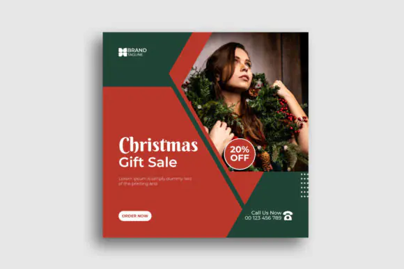Christmas Sale Social Media Post Template, Editable Holiday Promotion Banner, Festive Discount Instagram Post, Adobe Illustrator EPS Marketing Design