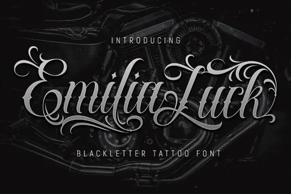 Emilia Luck Font | Contemporary Blackletter Tattoo Font for Logos, T-Shirts, Posters, Flyers, Branding & Bold Gothic Artwork