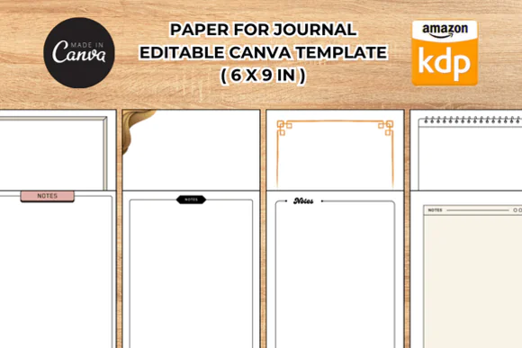 KDP Journal Paper Template Canva – Editable 6x9 Low Content Book Interior, Printable Notebook Paper, Diary Page Template, Planner Sheet, Tracker Paper & Journal Interior Design
