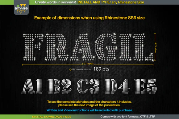 RS03 Seal Bold Rhinestone Template TTF Font | Typeable Crystal Hotfix Bling Font for Cricut, Silhouette, Rhinestone T-Shirts, HTV Transfers & Custom Apparel