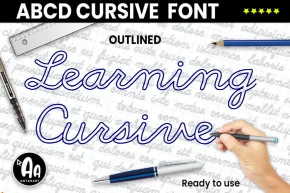 Abcd Cursive Outlined Font | Handwriting Practice Typeface for Cursive Worksheets, Tracing Pages, Kids Learning, Homeschool & Teacher Resources