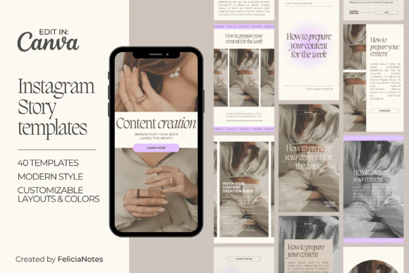 40 Modern Instagram Story Canva Templates – Editable Aesthetic Social Media Story Bundle, Professional Branding Kit with Headers, CTA Buttons & Layouts for Creators, Coaches, Bloggers, Businesses & On