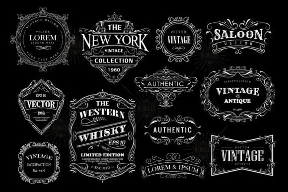 Set of Antique Frame Whiskey Label Bundle | Vintage Retro Label Design SVG PNG EPS | Classic Bourbon, Whiskey & Liquor Packaging Templates