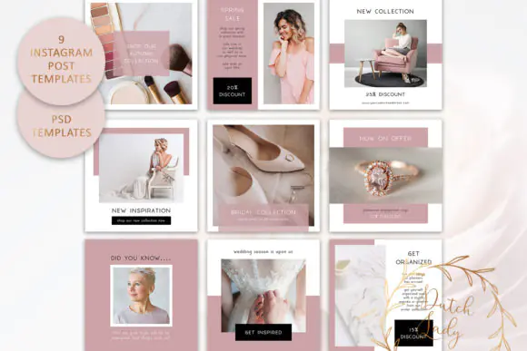 PSD Instagram Post Template Set #7 – Editable Social Media Marketing Graphics Bundle, Square Instagram Post Templates for Photoshop, Business Promotion, Branding & Content Creation Kit