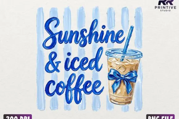 Sunshine & Iced Coffee Hand Painted PNG | Summer Coffee Lover Sublimation Design | Watercolor Cold Brew Clipart | Transparent Background Digital Download for Tumblers, Mugs & POD Products