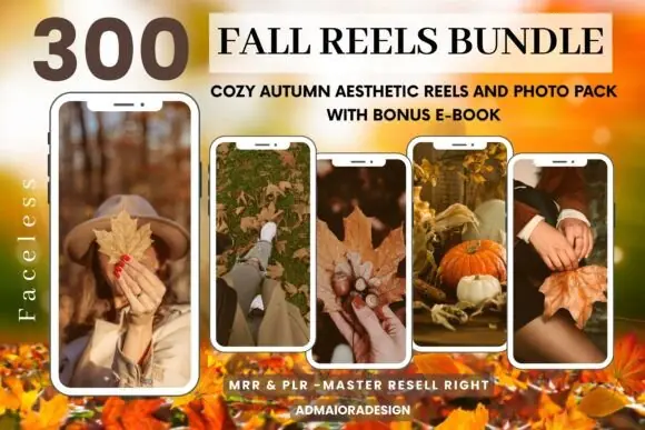 300+ Autumn Faceless Instagram Reels Bundle | Cozy Fall Aesthetic Canva Templates | PLR & MRR Social Media Content Pack | Fall Videos & Photos for Instagram, TikTok & Marketing