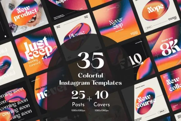 Colorful Instagram Post Templates Bundle | 25 Editable Canva Social Media Post Templates + 10 Highlight Covers for Small Businesses, Creators, Bloggers & Brand Marketing