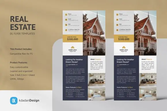 Editable Real Estate DL Flyer Templates Vol 062 | Professional Property Marketing PSD Flyer Design | Print-Ready DL Realtor Listing Flyer Template for Agents, Brokers & Real Estate Agencies