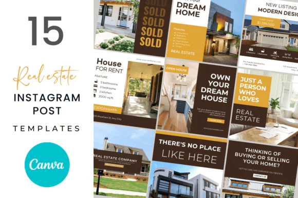 15 Real Estate Instagram Post Templates | Editable Canva Social Media Marketing Templates for Realtors, Property Agents, Brokers, Agencies & Real Estate Promotions