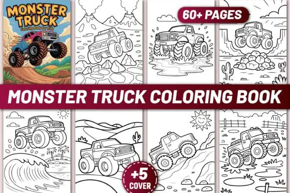 Monster Truck Coloring Book for Kids Ages 4-8 | 60+ Printable Monster Truck Coloring Pages for Boys | KDP Interior Bundle with AI PDF PNG JPG SVG | Vehicle Activity Book