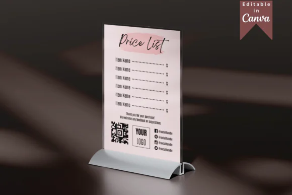 Elegant Price List Template for Canva, Editable Business Price Sheet, Printable Service Menu, Modern Pricing List PDF, Professional Small Business Price Guide
