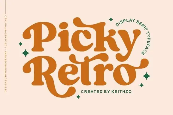 Picky Retro Font | Bold Vintage Serif Display Typeface for Logos, Headlines, Invitations, Branding, Posters, T-Shirts & Elegant Retro Designs