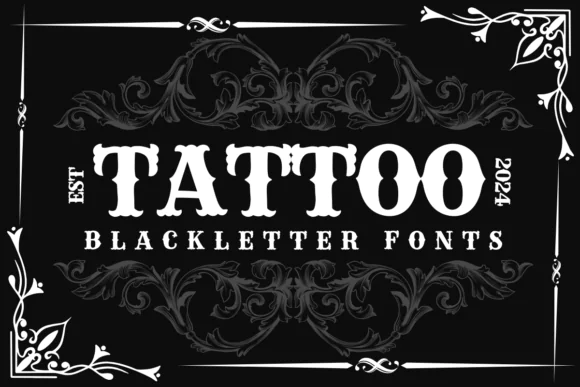 Tattoo Font | Bold Thick Blackletter Font with Glyphs & Swashes for Tattoo Designs, Logos, Apparel, Posters, Branding & Gothic Artwork