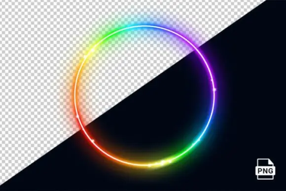 Rainbow Neon Circle Frame PNG Bundle – Glowing Multicolor Neon Ring Border, Transparent Background, Futuristic Light Effect Frame, Gaming Overlay Graphic, Stream Design Element, Social Media Template,
