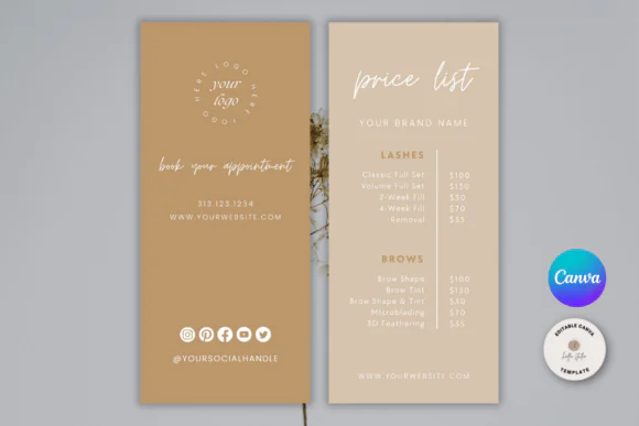 Indie Small Business Price List Template for Canva, Editable Pricing Sheet Sign, Printable Service Menu, Salon Spa Bakery Price List, DIY Business Menu Template