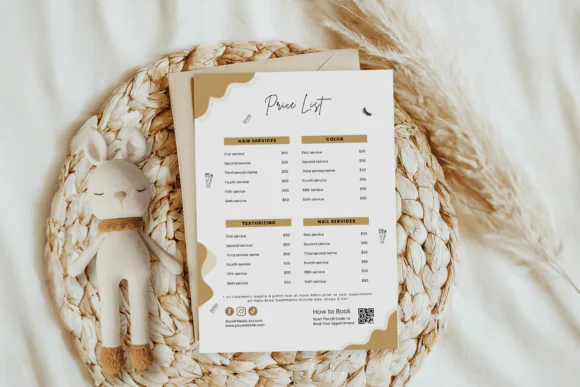 Editable Price List Template and Scan to Pay Sign for Canva, Printable Service Menu, QR Payment Display, Salon Spa Beauty Business Price Sheet, A4 & US Letter Digital Download