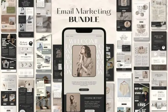 Minimalistic Email Marketing Templates Bundle for Canva & Flodesk | 25 Editable Canva Newsletter Designs + 4 Flodesk Email Templates for Bloggers, Small Businesses, Course Creators & Online Shops