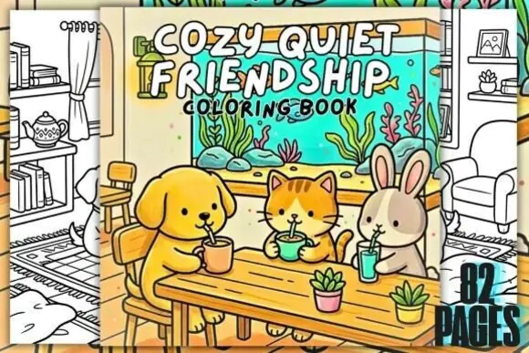 Cozy Quiet Friendship Coloring Book – 82 Cute & Cozy Printable Coloring Pages for Adults & Teens | Relaxing Kawaii Digital PDF Coloring Book