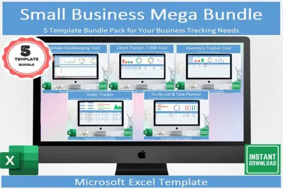 Small Business Mega Bundle for Excel | Bookkeeping, CRM, Inventory, Order Tracker & Task Planner Spreadsheet Templates | Business Management Dashboard Toolkit