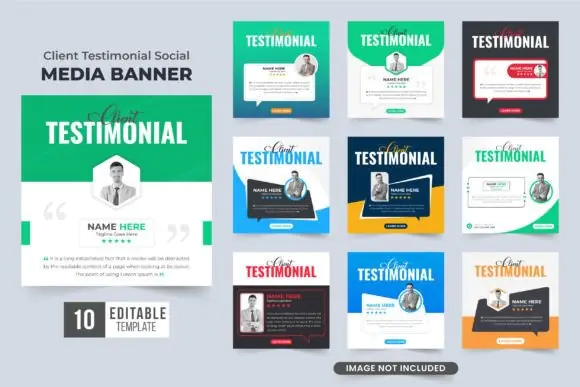Website Testimonial Template Bundle – Customer Feedback, Client Review, Business Testimonial Banner & Social Media Design Set for Brand Trust Promotion
