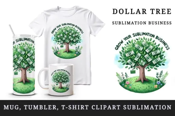 Money Tree 20oz Tumbler Mug Wrap Clipart | Grow Your Sublimation Business Watercolor PNG Design | Dollar Bill Tree Cup Wrap, Mug Wrap & T-Shirt Sublimation Printable | 300 DPI Digital Download