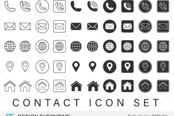Contact Icons Vector Bundle | Phone Email Location Web Icons SVG PNG PDF | Customer Support & Contact Us Icon Pack for Websites, Apps & Branding