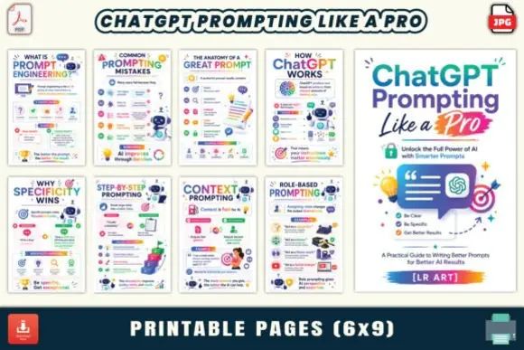 ChatGPT Prompting Like a Pro eBook – 30-Page AI Prompt Engineering Guide for Beginners, Entrepreneurs, Marketers, Students, Freelancers & Content Creators | PDF + JPG Digital Download