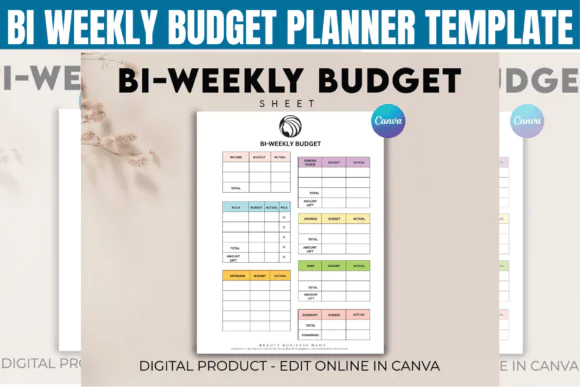 Bi-Weekly Budget Planner Template – Editable Canva Paycheck Budget Tracker, Zero-Based Budget Sheet, Printable Bill & Expense Planner, Income Savings Debt Tracker