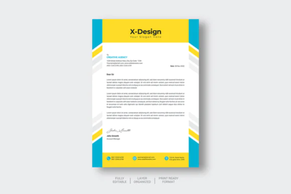 A4 Letterhead Template Design – Professional Business Letterhead, Editable Adobe Illustrator EPS Corporate Stationery, Print-Ready Company Document Template