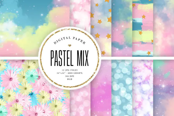 Pastel Mix Backgrounds Bundle – Soft Aesthetic Digital Paper Pack, Watercolor Pastel Textures, Colorful Abstract Backgrounds, Printable Scrapbook & Sublimation JPG Papers
