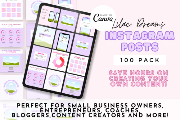 100 Editable Instagram Post Templates | Lilac Dreams Canva Social Media Templates for Small Businesses, Entrepreneurs, Bloggers, Coaches & Content Creators
